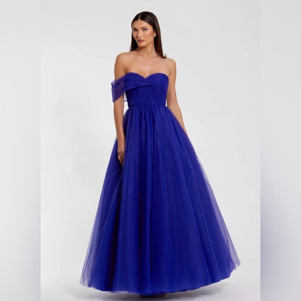 Mac Duggal 68713 One Side Off the Shoulder Bustier Ball Gown - Cobalt - 6 - NWT